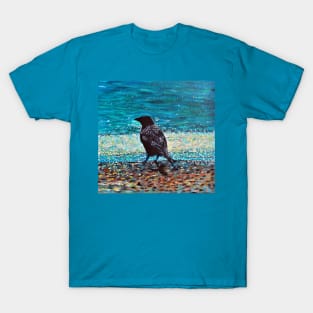 Crow on the Beach Painting T-Shirt